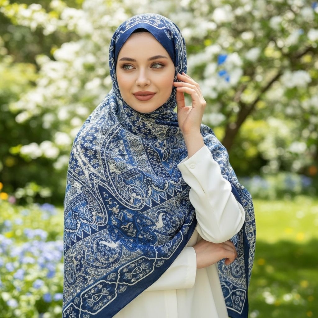 Revam Collection Retro Desenli Pamuk Soft Şal görsel 2