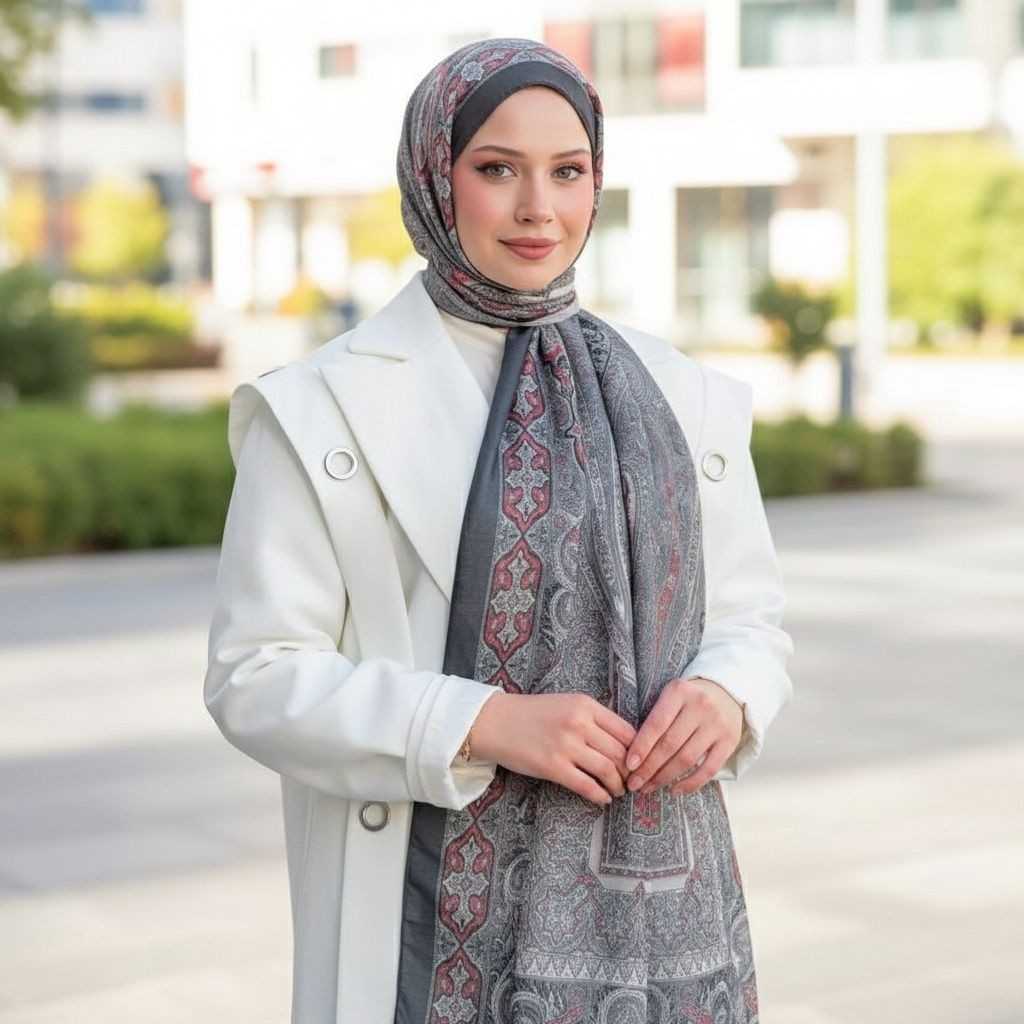 Revam Collection Retro Desen Pamuk Şal Siyah Bordo