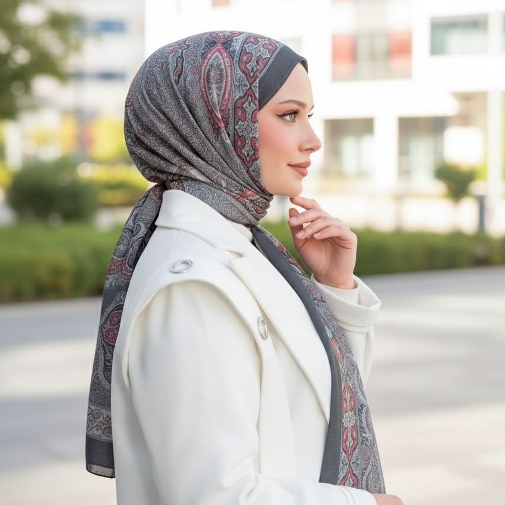 Revam Collection Retro Desen Pamuk Şal Siyah Bordo görsel 2