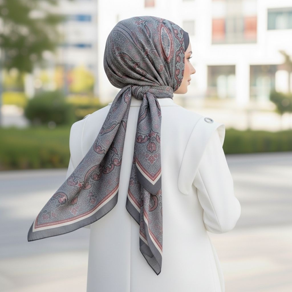 Revam Collection Retro Desen Pamuk Şal Siyah Bordo görsel 3