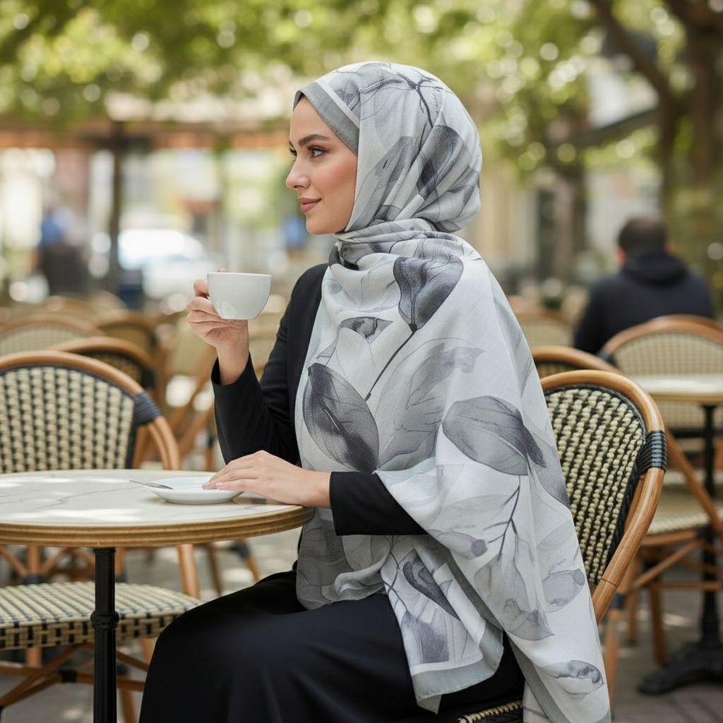 Revam Collection Retro Desenli Pamuk Şal Mena Serisi Haki Yaprak görsel 2
