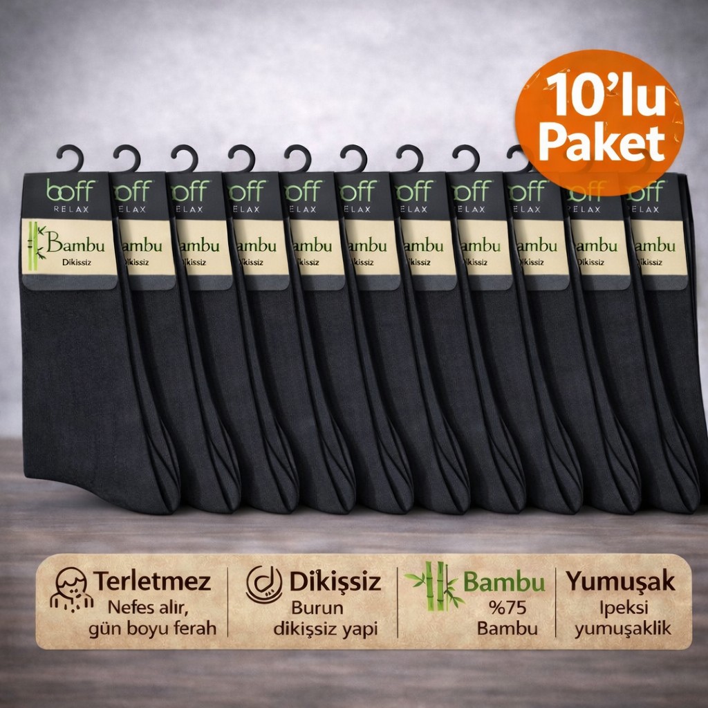 Baff Siyah 10'lu Bambu Erkek Çorap