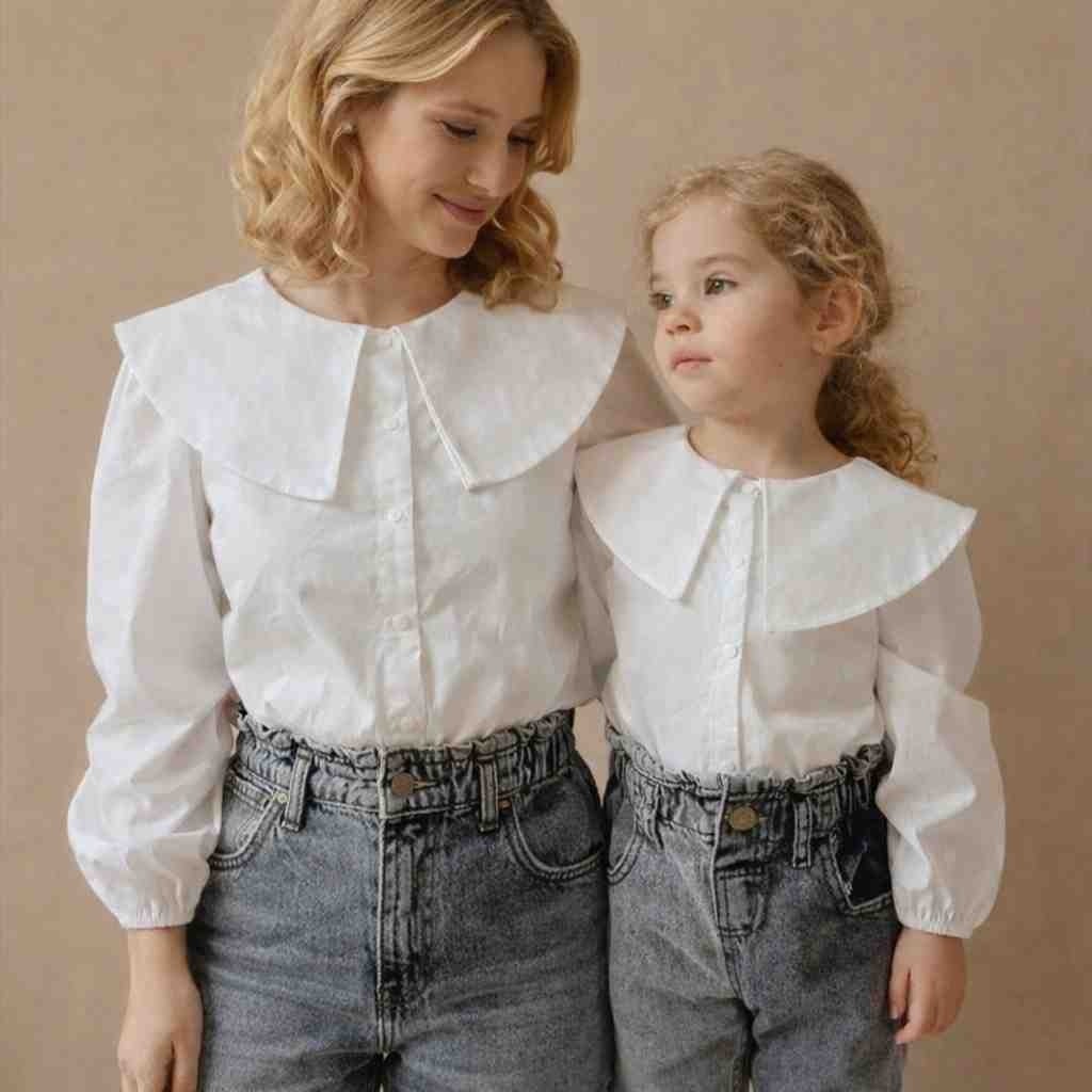 Butik Ayvitrin Anne Kız Gömlek (Kumaş Dokusunda Çizgiler Vardır)