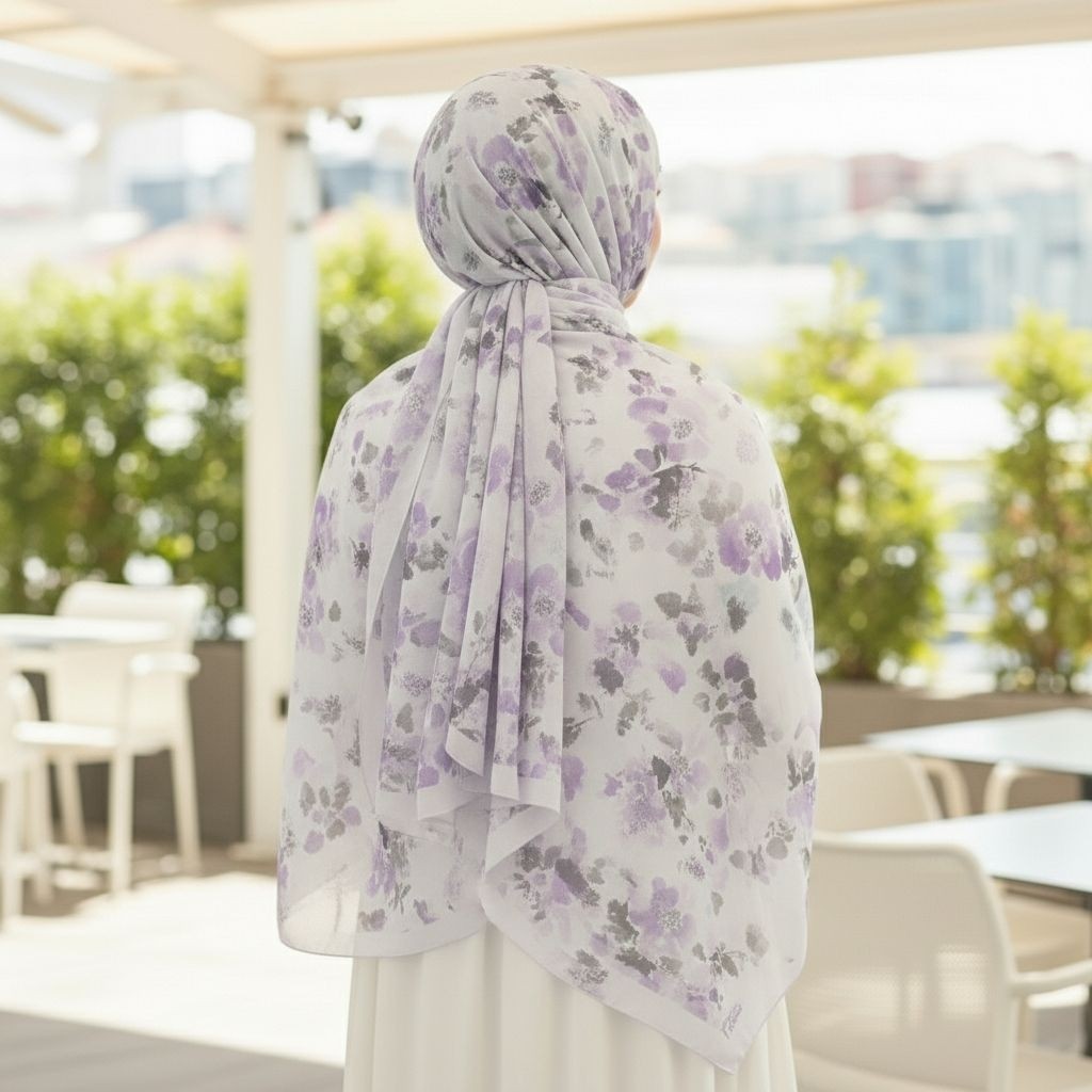Revam Collection Pamuklu Mor Lila Çiçek Desenli Dijital Baskılı Şal Ilham Serisi görsel 3
