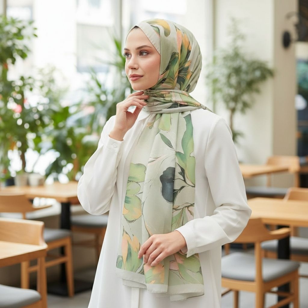 Revam Collection Gül Desen Yeşil Pamuk Şal Pamuksoft Kumaş Özellikleri ile Günlük Kullanım İçin