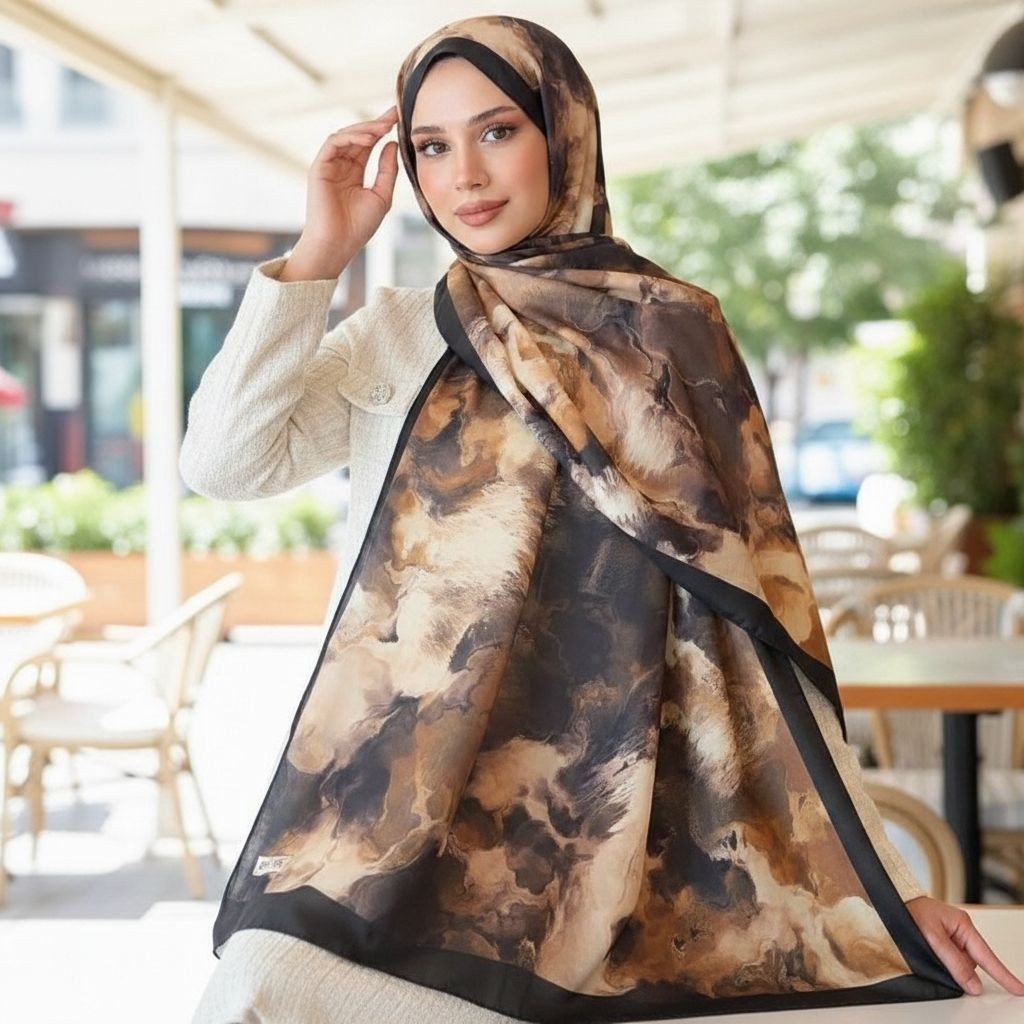 Revam Collection Desenli Pamuk Soft Şal Vera Serisi Siyah Gold Batik