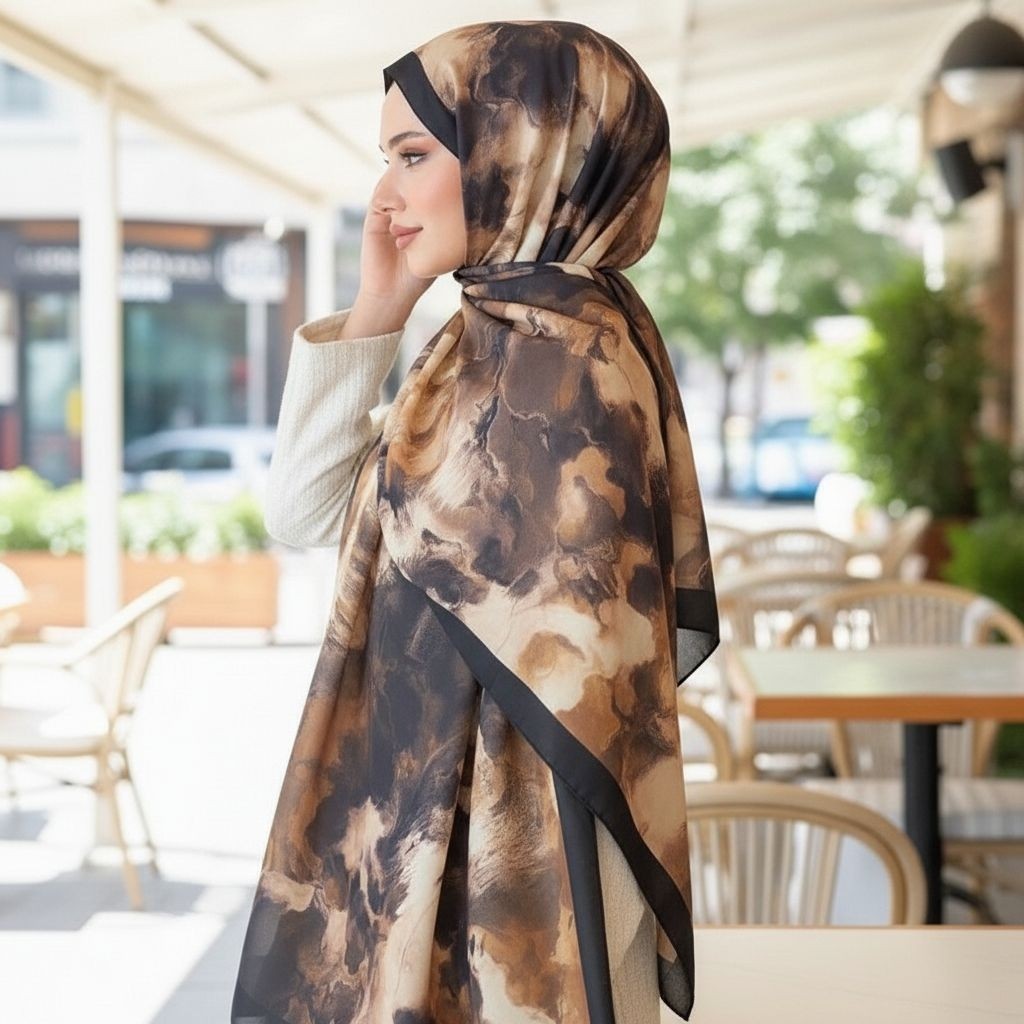 Revam Collection Desenli Pamuk Soft Şal Vera Serisi Siyah Gold Batik görsel 2