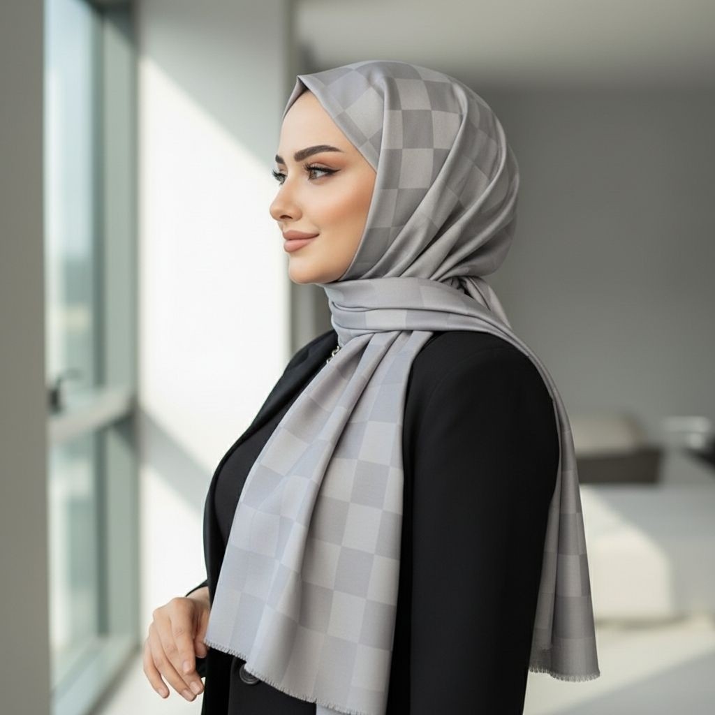 Revam Collection Dama Desen Jakar Şal - Gri görsel 2