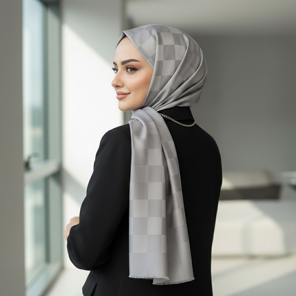Revam Collection Dama Desen Jakar Şal - Gri görsel 3