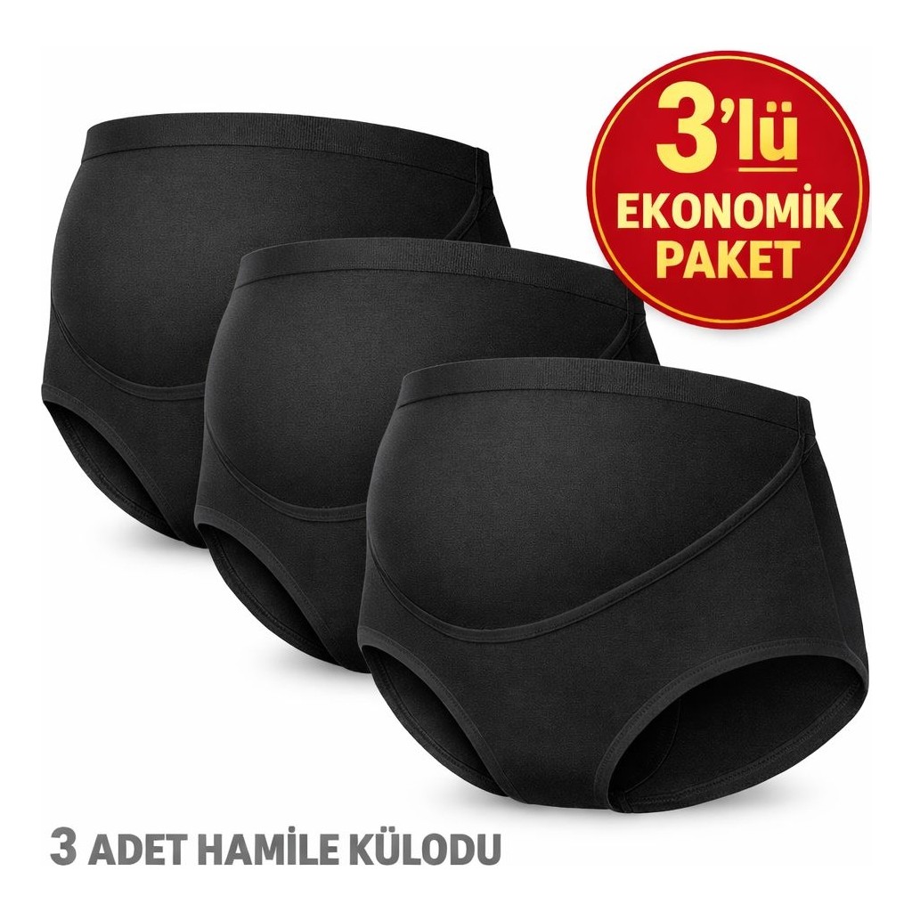 Qulat Yüksek Bel Hamile Külodu 3’lü Set, Karma Renk (Siyah/beyaz/ten) görsel 4