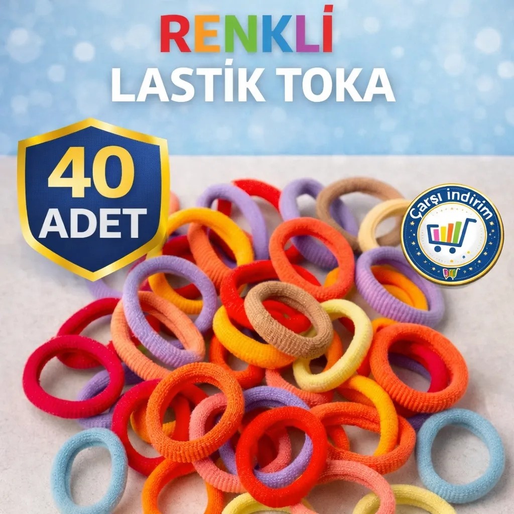 Nistabolje Renkli Saç Tokası 40 Adet Orta Boy Esnek Havlu Lastik Toka