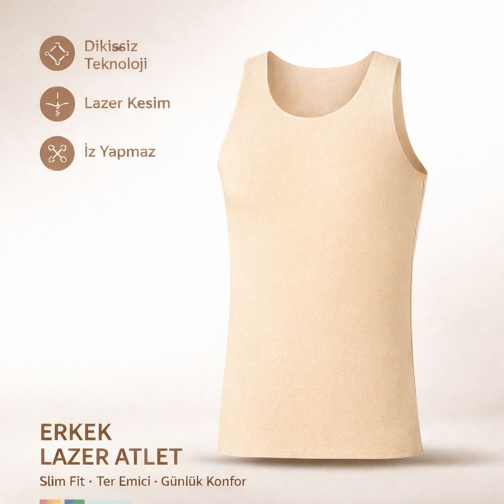 Qulat Berrak Erkek Lazer Kesim Görünmez Dikişsiz Atlet %85 Pamuk %15 Elastan, Slim Fit Iz Yapmaz görsel 2