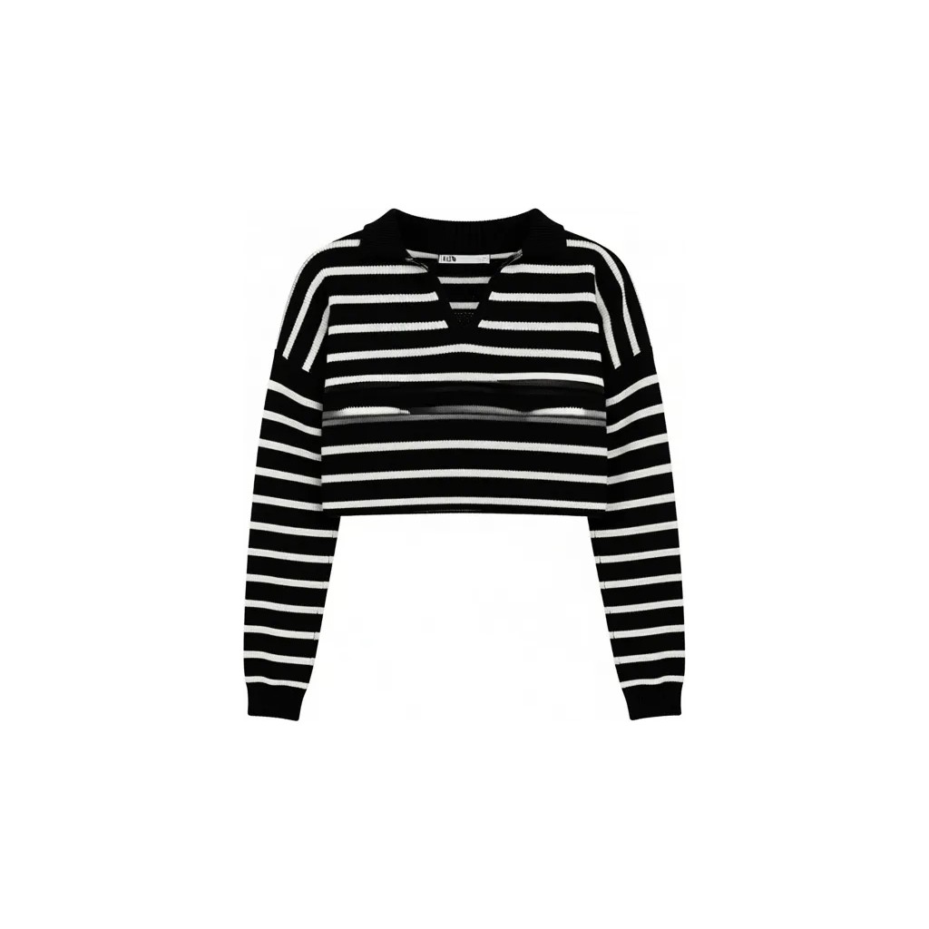 My Love Butik Kadın Polo Yaka Çizgili Triko Kazak Siyah Renk ile Günlük Kullanım İçin görsel 8