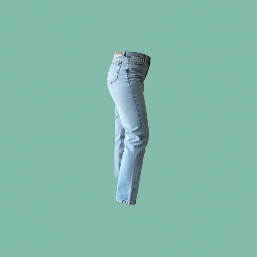 Belirtilmemiş Kadın Mavi Mom Jeans Yüksek Bel Kot Pantolon Pamuk-Elastan 5 Cep Düz Desen ile Şık görsel 6