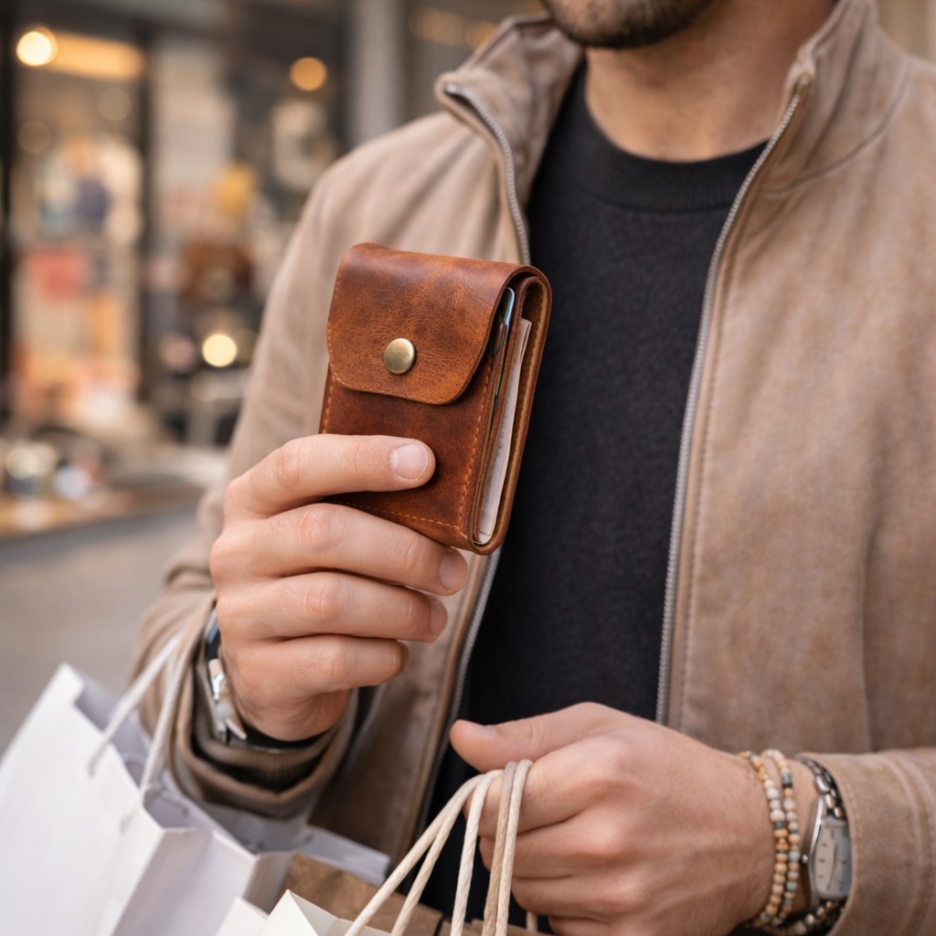 Bakani Leather El Yapımı Hakiki Deri Erkek Cüzdan, Çıtçıtlı Minimal Tasarım Kartlık Para Bölmeli görsel 2