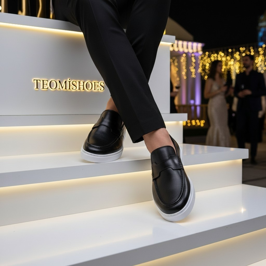 By Barretti Siyah Tek Kemerli Beyaz Taban Loafer