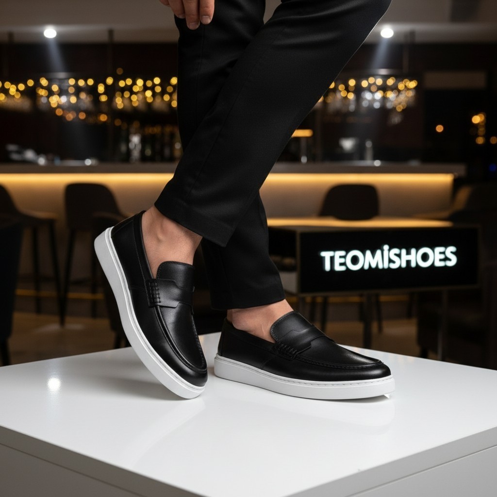 By Barretti Siyah Tek Kemerli Beyaz Taban Loafer görsel 7