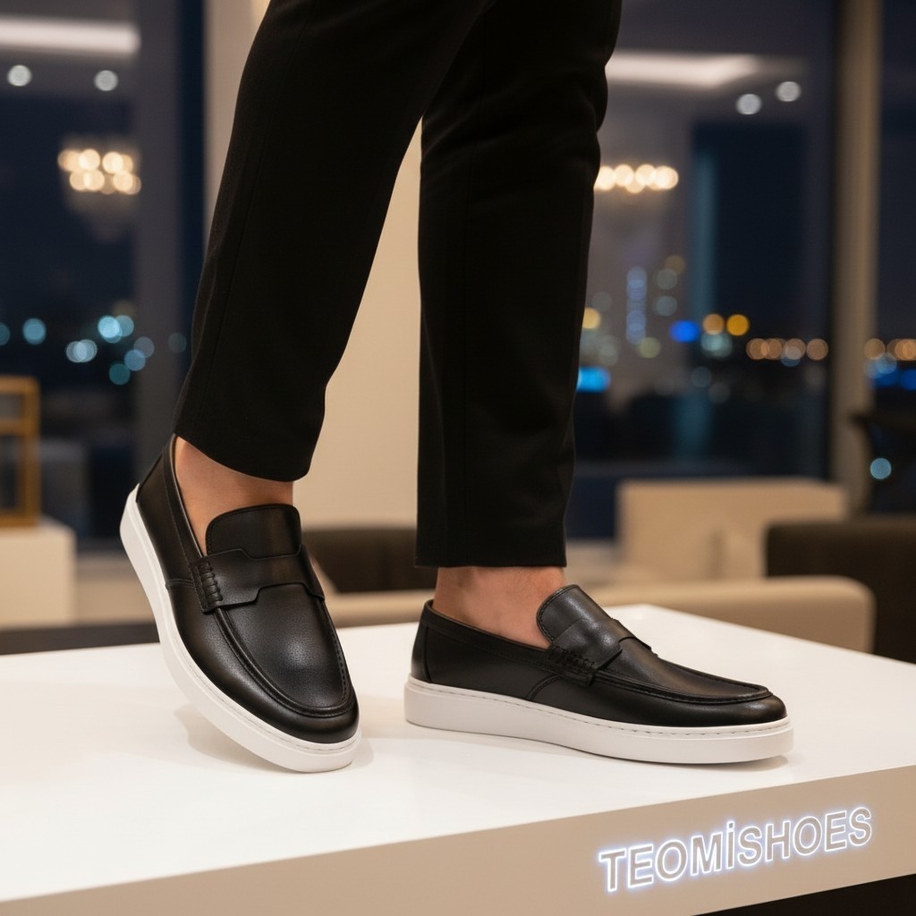 By Barretti Siyah Tek Kemerli Beyaz Taban Loafer görsel 8