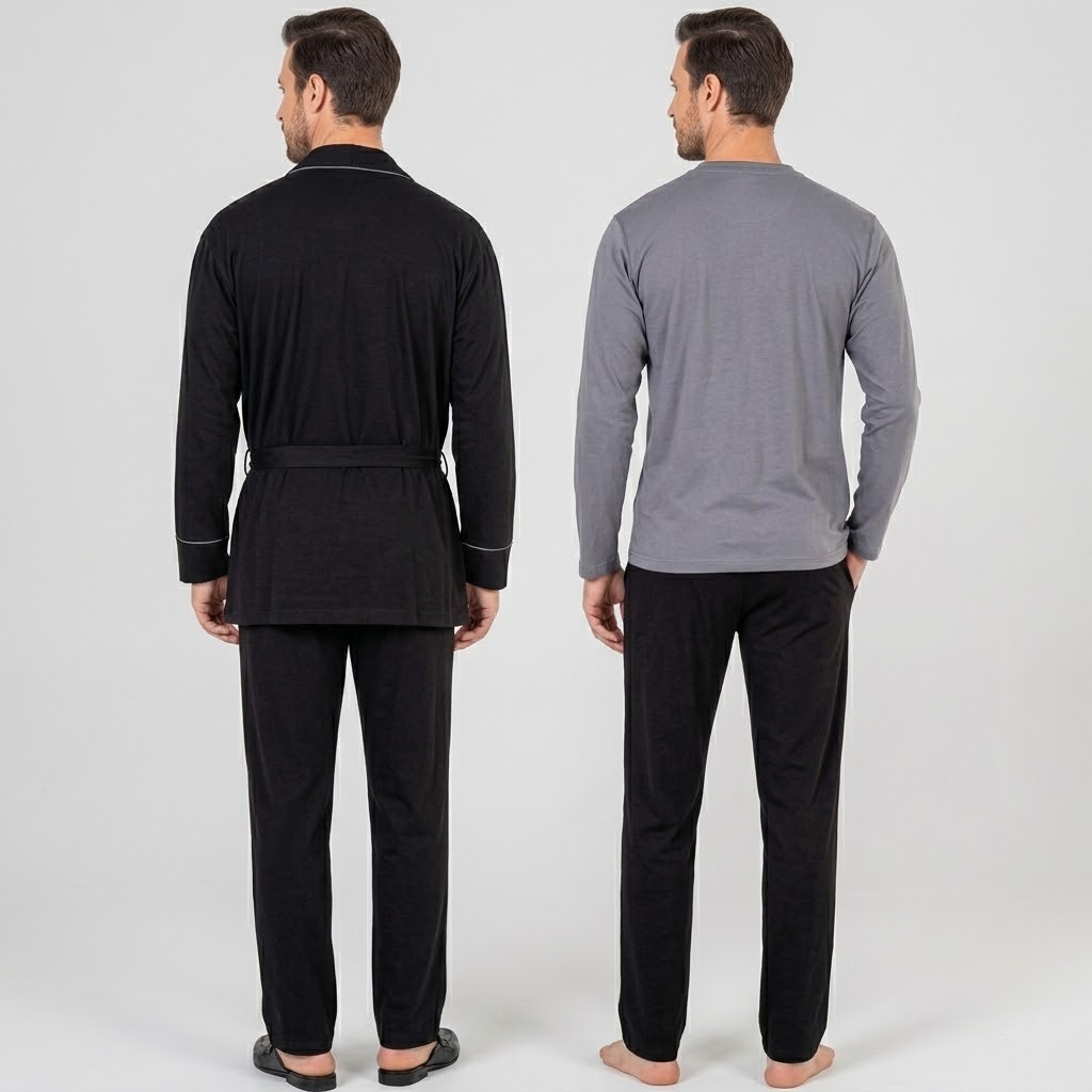 Pierre Cardin 5605 5'li Röpteşambır Pijama Seti - Siyah görsel 2