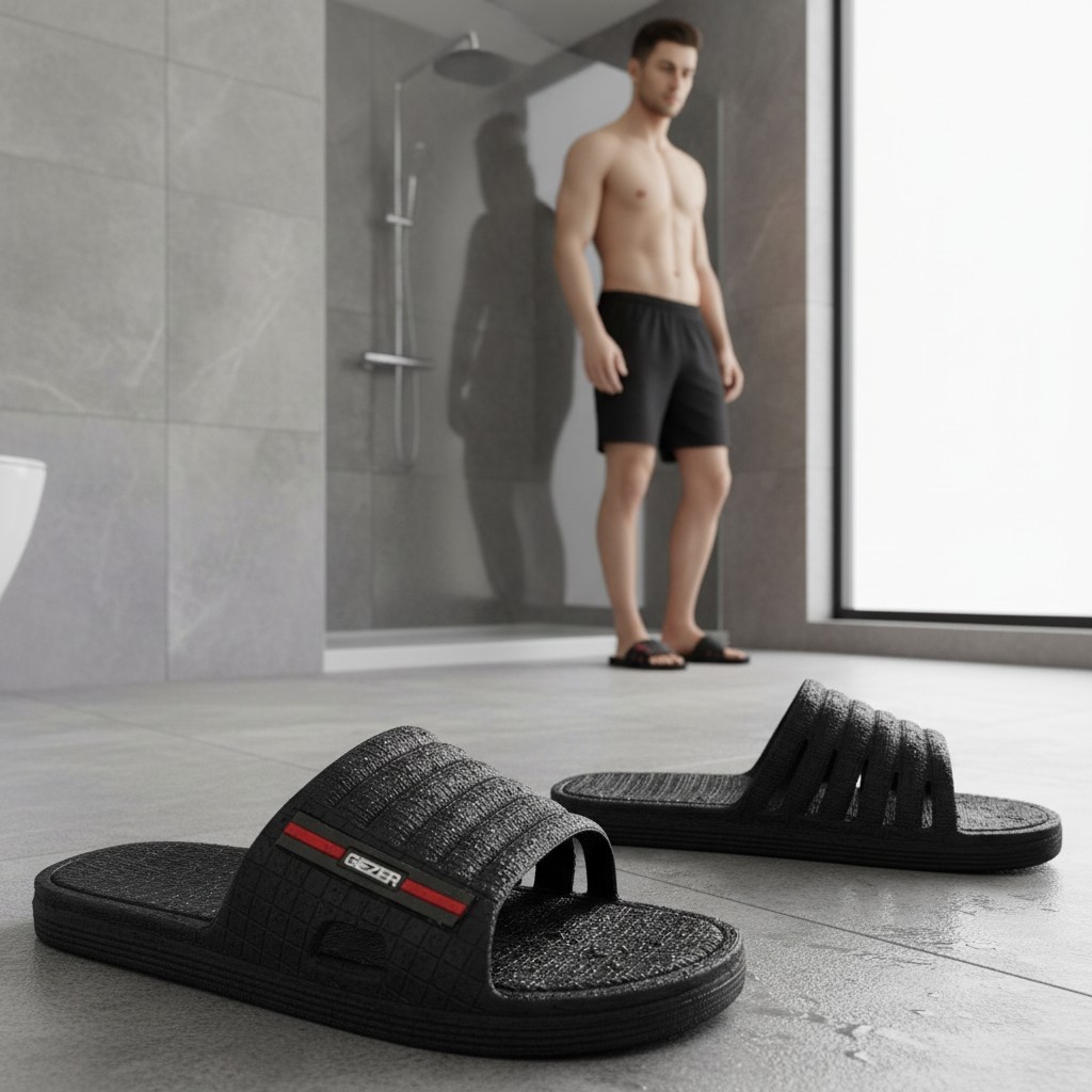 Gezer Yazlık Erkek Banyo Bahçe, Plaj Kaydırmaz Islak Zemine Uygun Terlik görsel 4