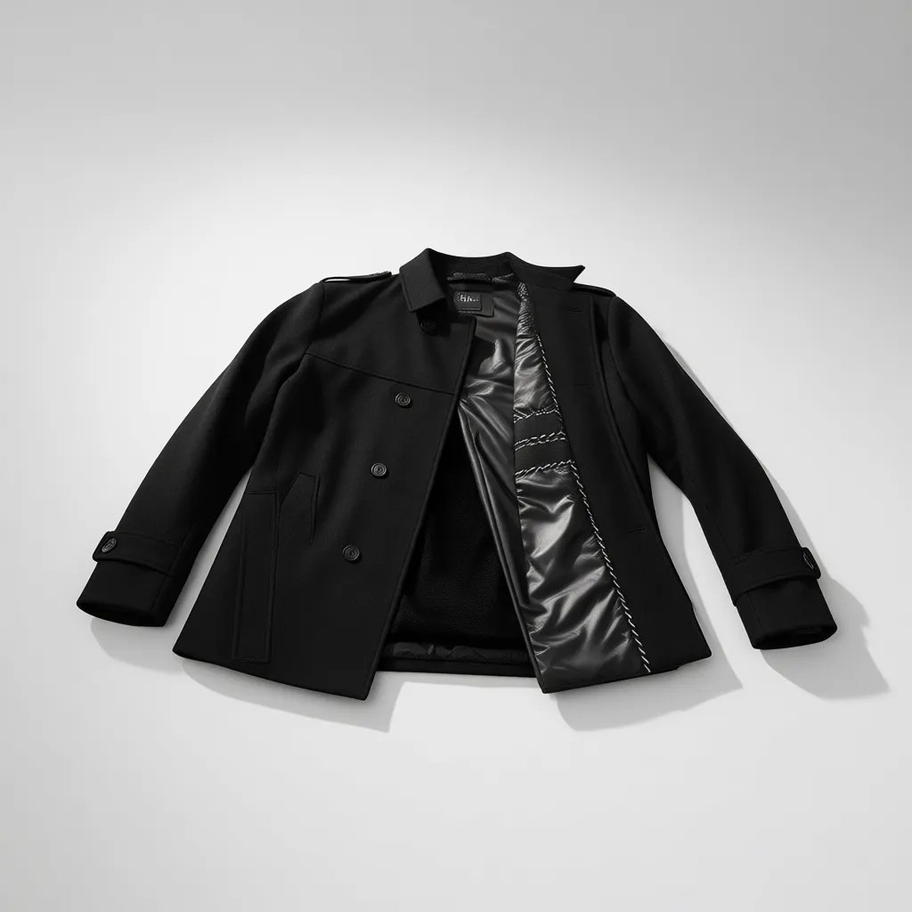 Gm Giyimarket Wish Klein Erkek Slim Fit Kısa Kaşe Kaban Siyah Uzun Kol Dokuma Malzeme ile Şık Tasarım görsel 3
