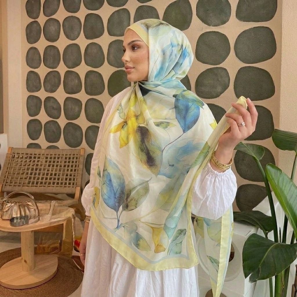 Revam Collection Retro Desen Pamuk Soft Şal Sarı Yeşil