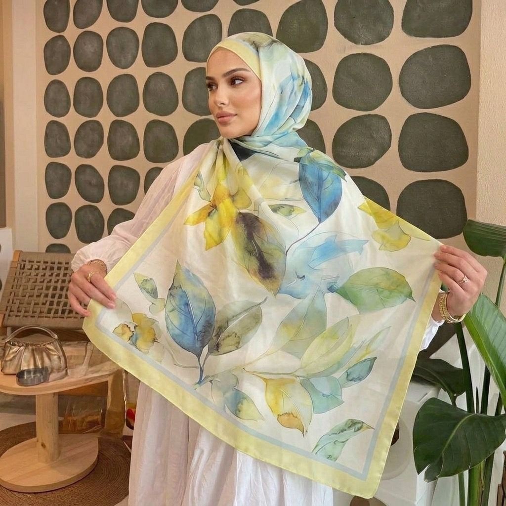 Revam Collection Retro Desen Pamuk Soft Şal Sarı Yeşil görsel 2
