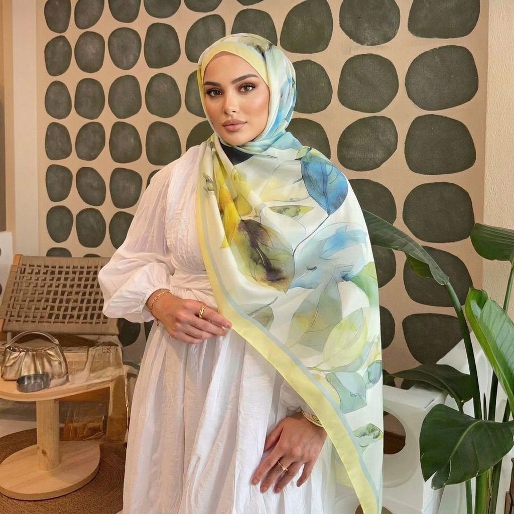 Revam Collection Retro Desen Pamuk Soft Şal Sarı Yeşil görsel 3