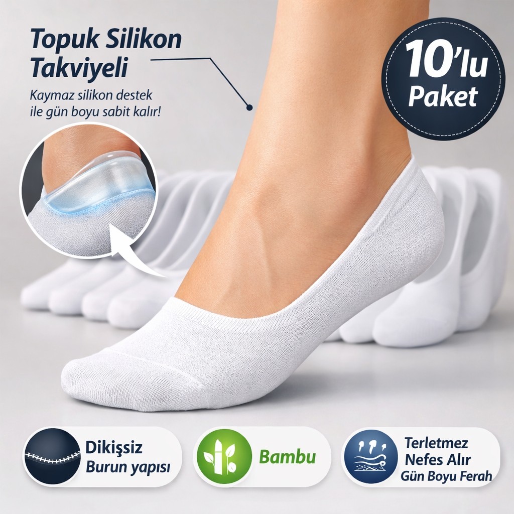 Baff 10’lu Erkek Bambu Babet Çorap Beyaz