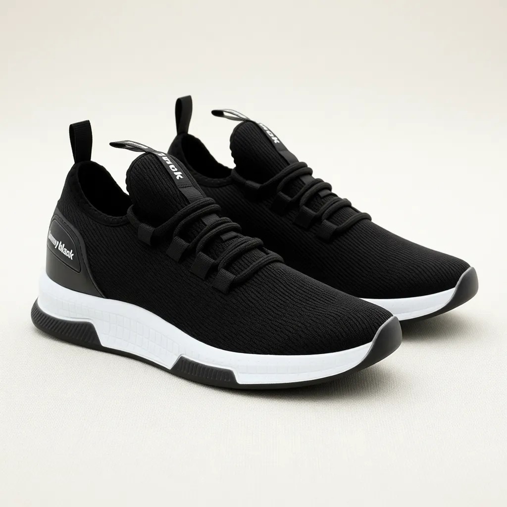 Tonny Black Unisex Siyah Beyaz Nefes Alabilen Kumaş Poli Taban Bağcıklı Spor Ayakkabı Düz Taban görsel 3