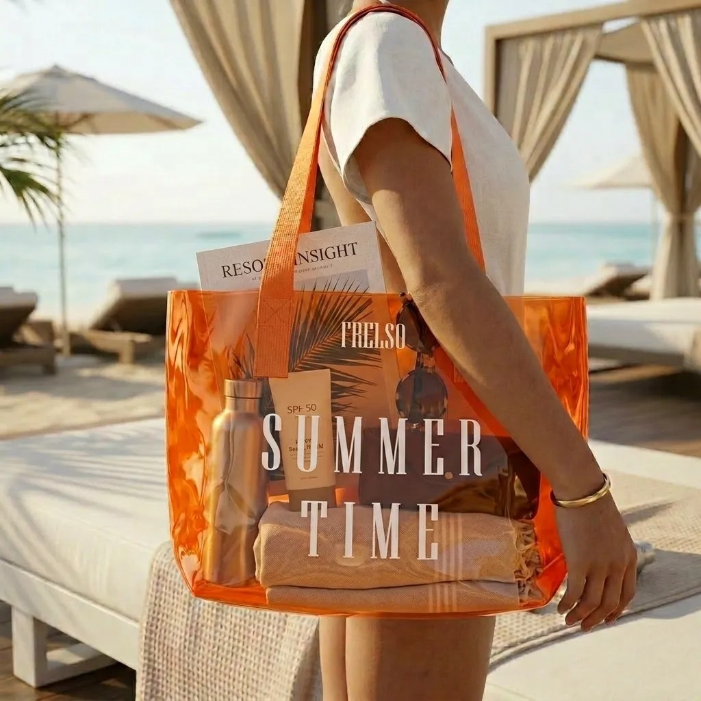Frelso Şeffaf Plaj Çantası Baskılı Kadın Beach Bag görsel 2
