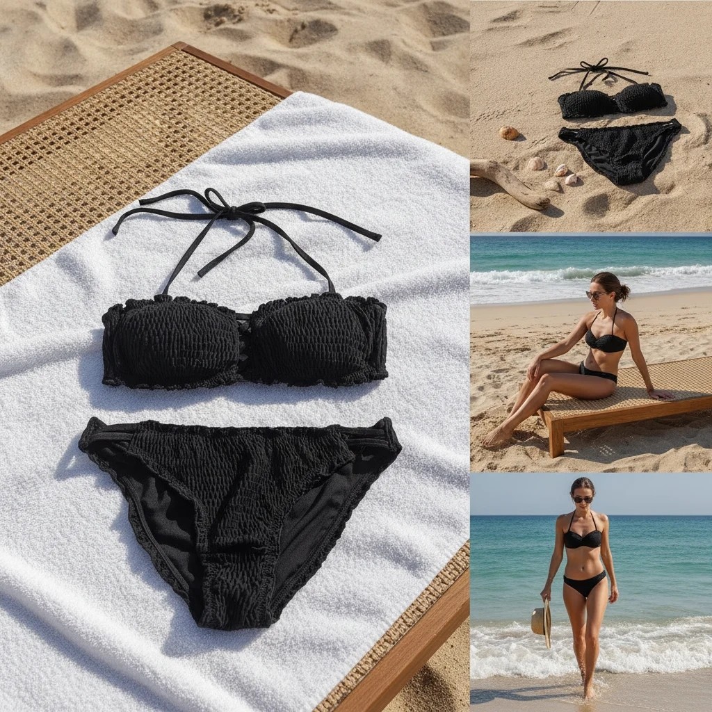 Bonbon Kadın Plaj Giyim Siyah Renk Bikini Takım BB2640 görsel 2