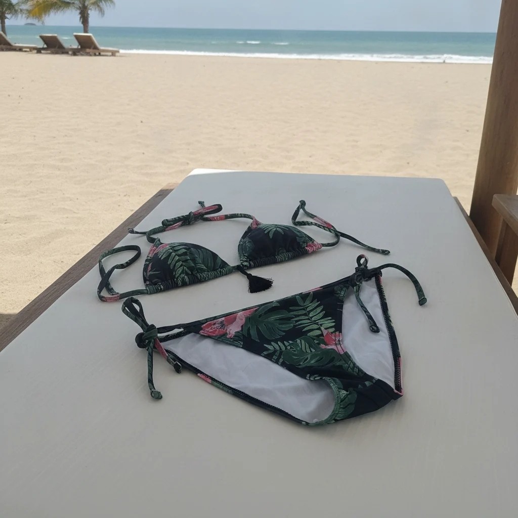 Bonbon Kadın Plaj Giyim Yeşil Desenli Bikini Takım BB2637