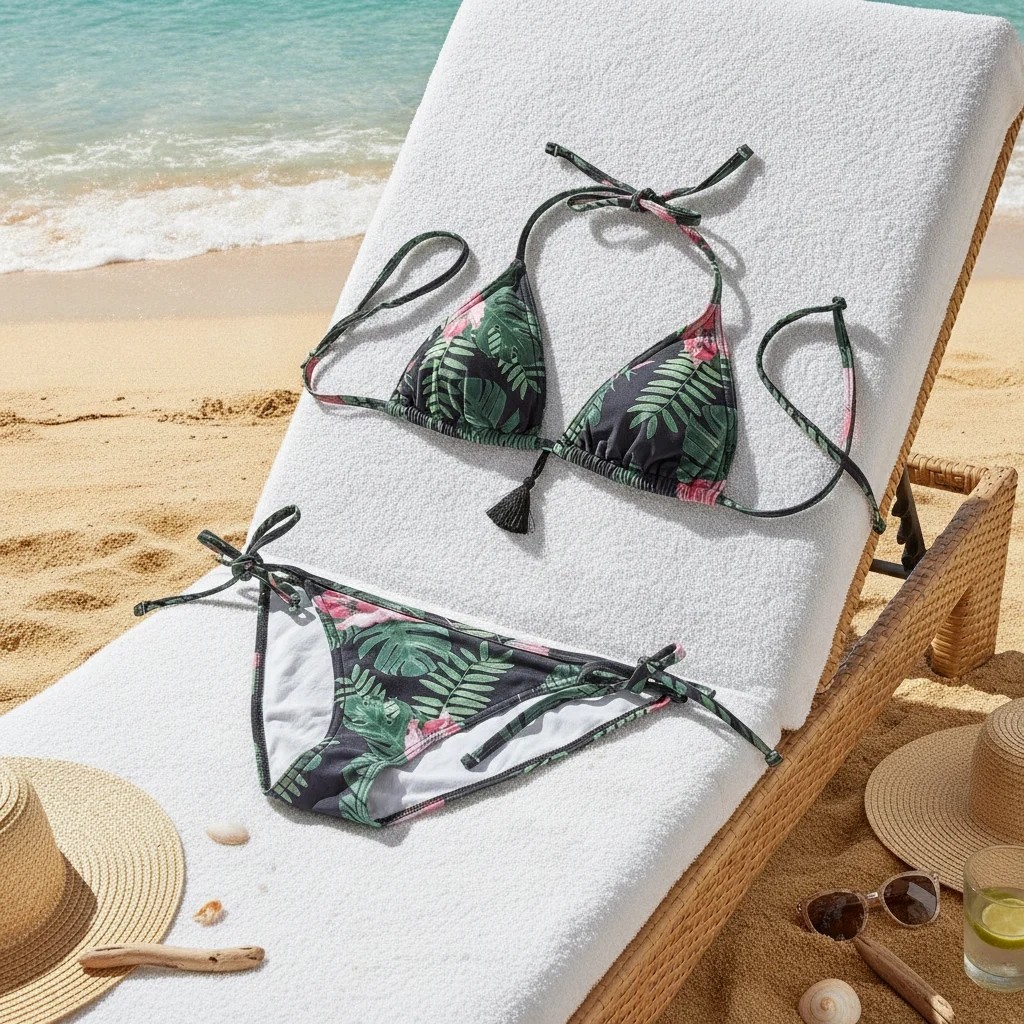 Bonbon Kadın Plaj Giyim Yeşil Desenli Bikini Takım BB2637 görsel 2