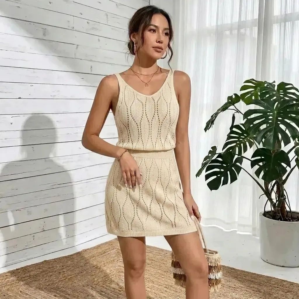 Noxxa %100 Pamuk Yaprak Desen Belden Lastikli Ajurlu Kısa Askılı Triko Plaj Elbisesi Noxxa görsel 4