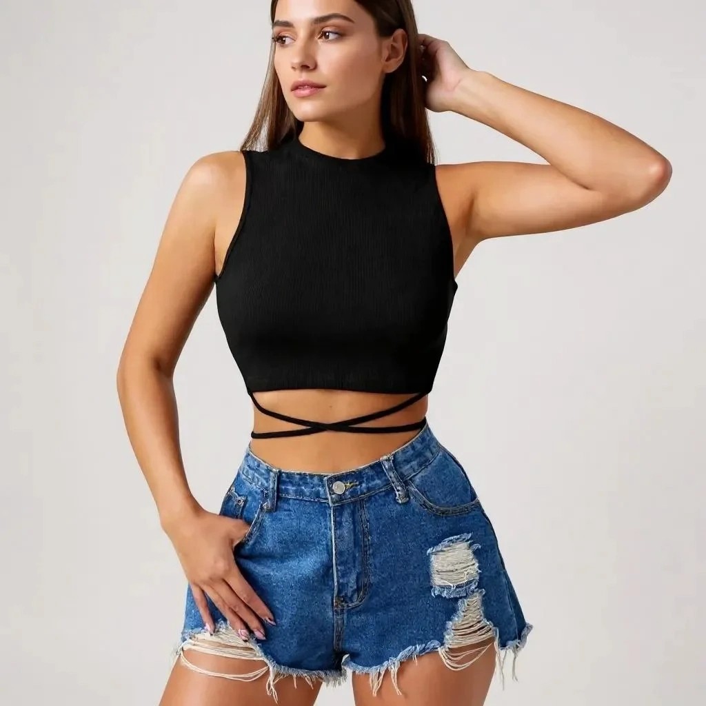 Lux Store Kadın Siyah Çapraz Bağlamalı Crop Top Büstiyer, Şık Tasarım görsel 2
