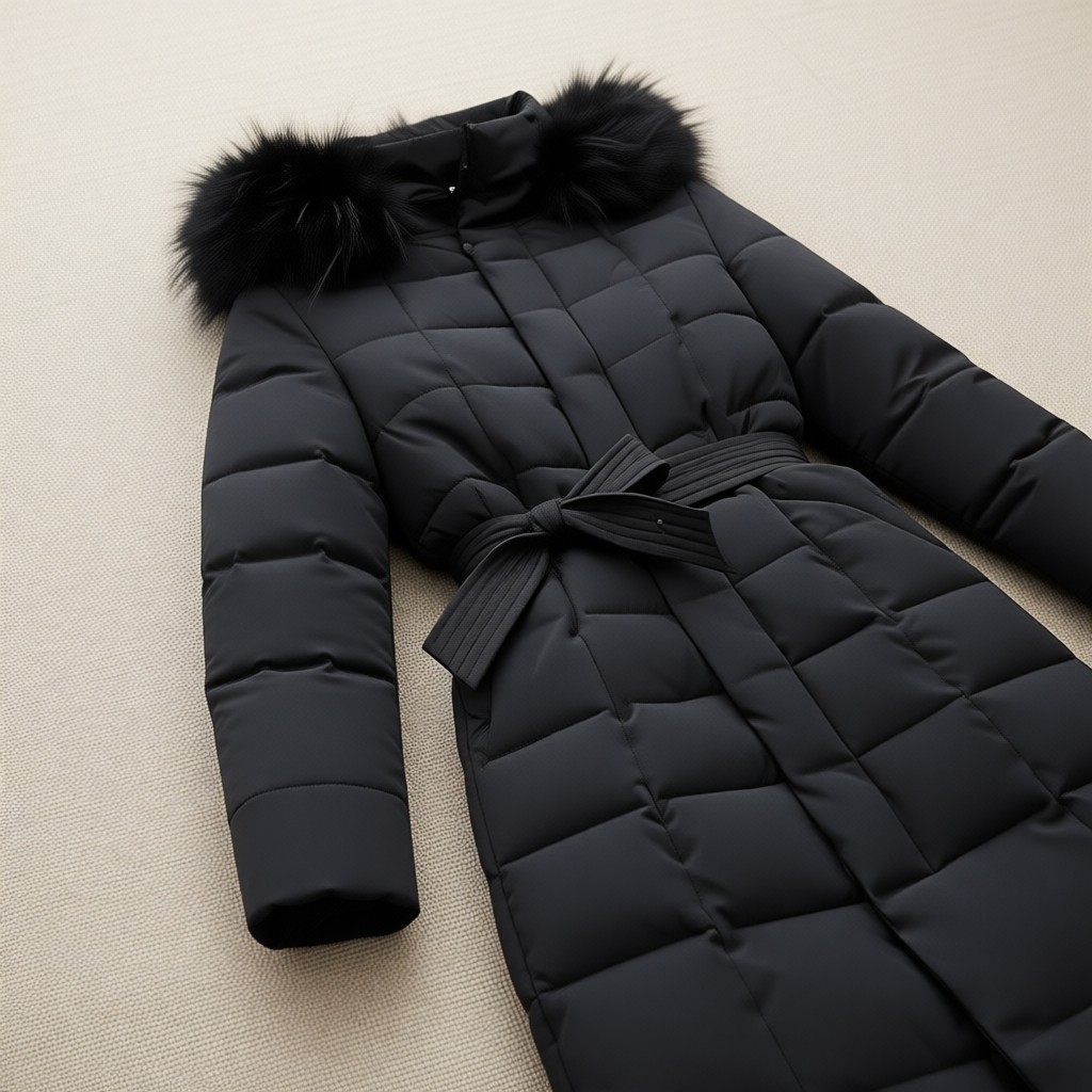 Barbora Kadın Kışlık Tam Boy Kapüşonlu Polyester Şişme Mont Siyah Trend Tasarım görsel 7