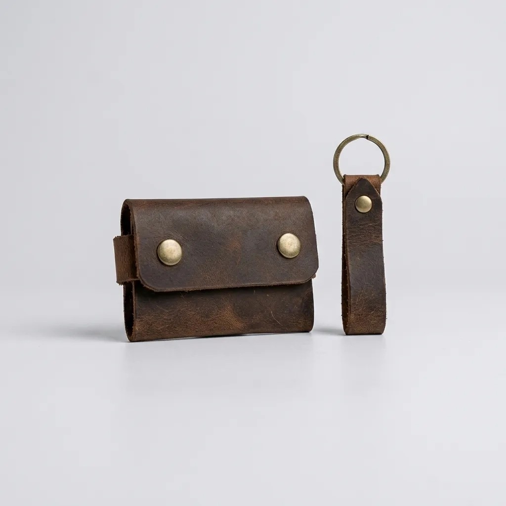 Late Bag %100 Hakiki Deri El Yapımı Mini Kartlık ve Anahtarlık Seti - Minimalist Unisex Cüzdan 6x9 cm görsel 7
