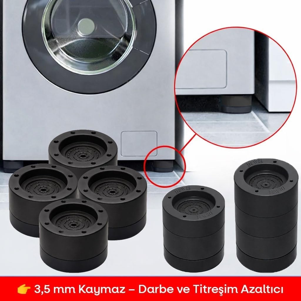 OEM Beyaz Eşya Ayağı Çamaşır Makinesi Mobilya Titreşim Önleyici Kaydırmaz Yükseltici 4 Lü Set Siyah (8.5 Cm) görsel 3