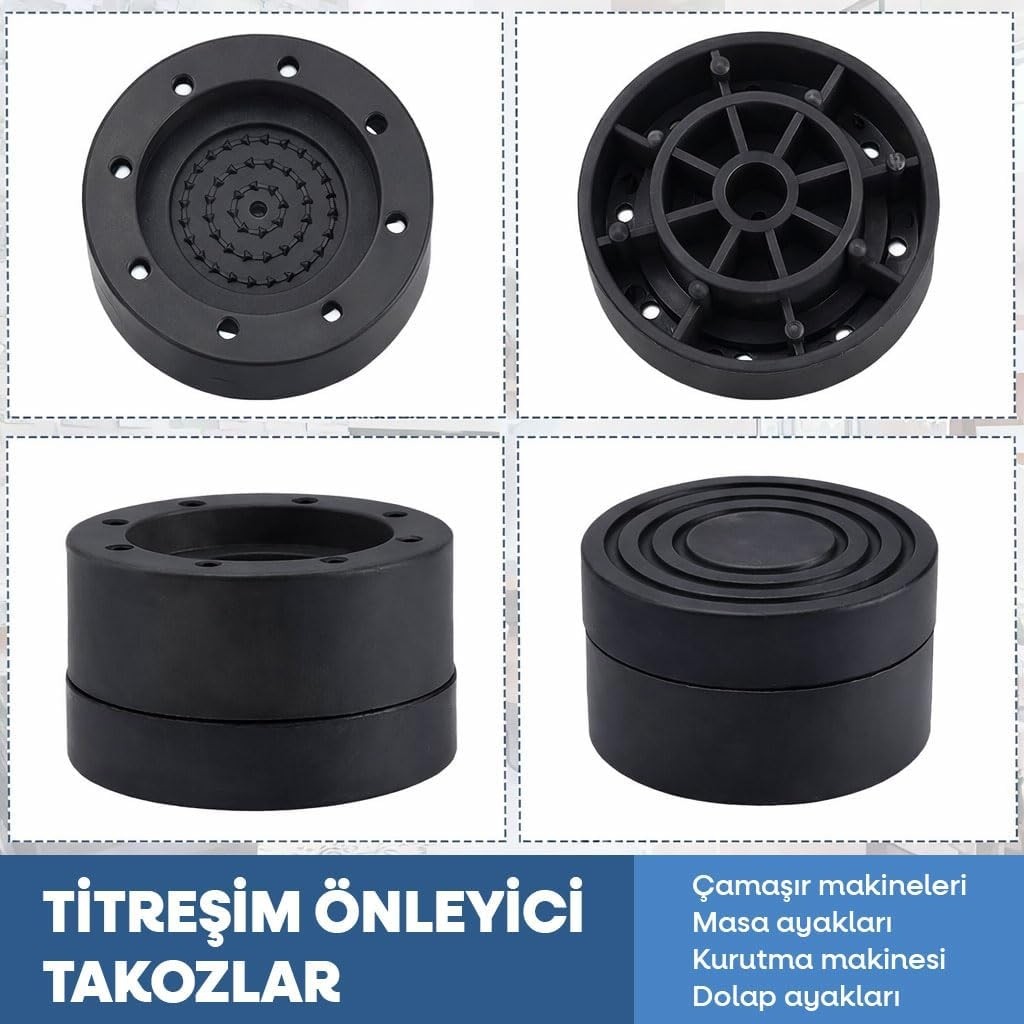 OEM Beyaz Eşya Ayağı Çamaşır Makinesi Mobilya Titreşim Önleyici Kaydırmaz Yükseltici 4 Lü Set Siyah (8.5 Cm) görsel 5