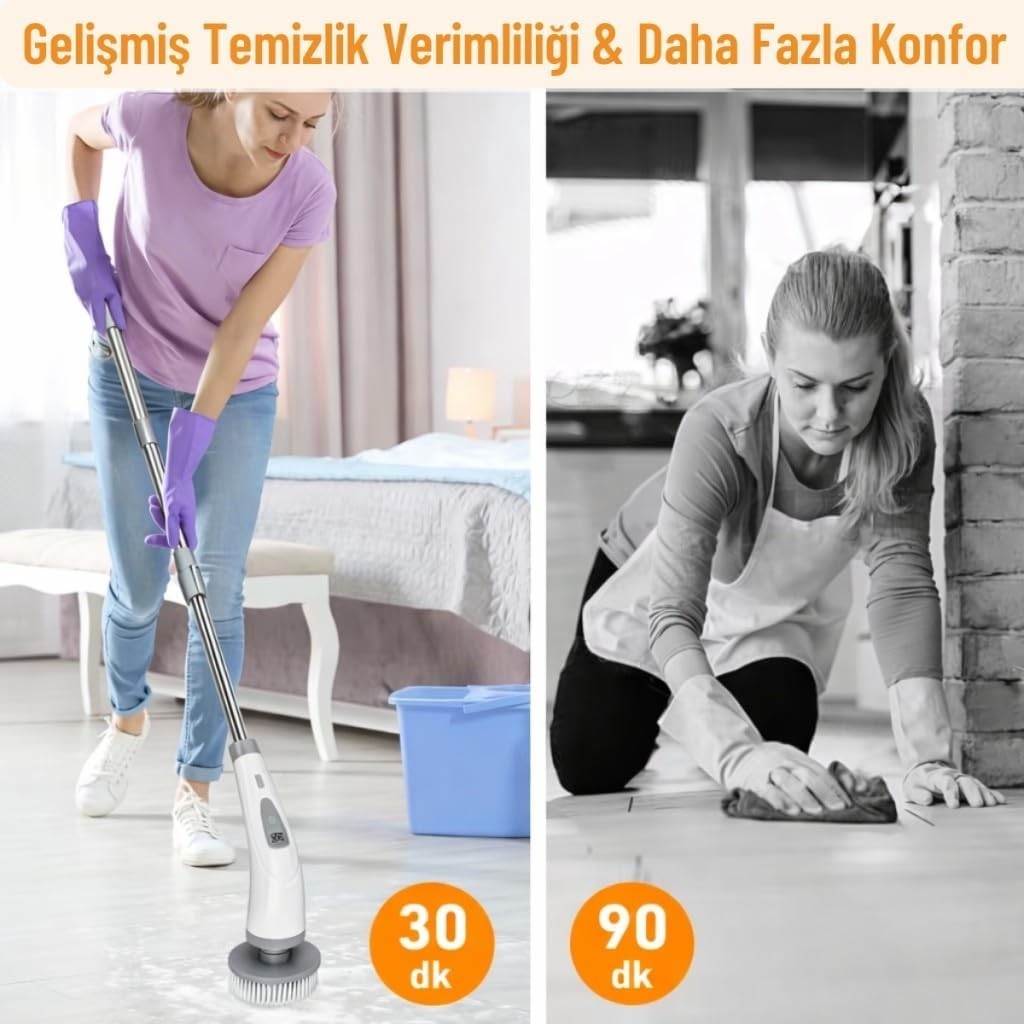 OEM Polham 9in1 Şarjlı Döner Temizlik Fırçası, 120 cm Uzatılabilir Saplı,suya Dayanıklı Çok Amaçlı Temizlik Seti görsel 5