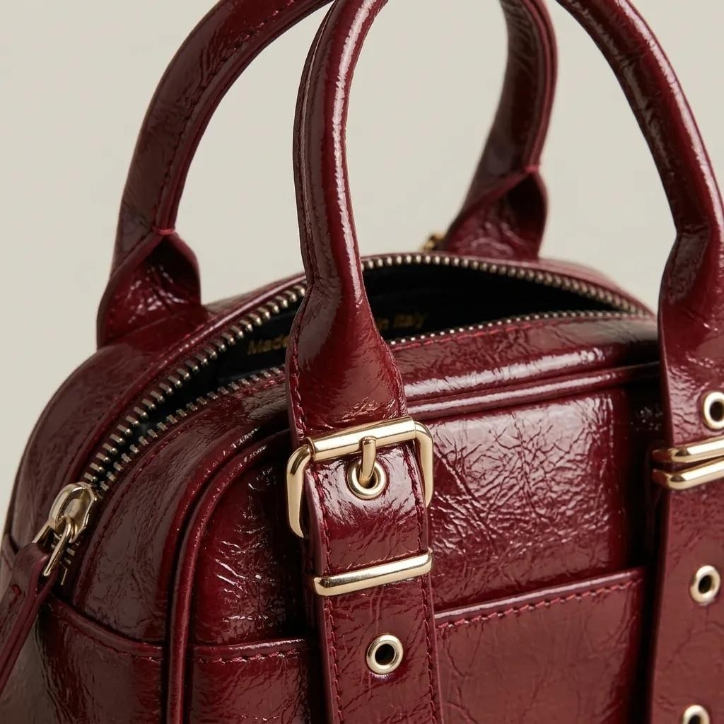 Aksiyon Global Mini Bordo Parlak Rugan Görünümlü El ve Çapraz Askılı Kadın Çanta - Lisinya görsel 6