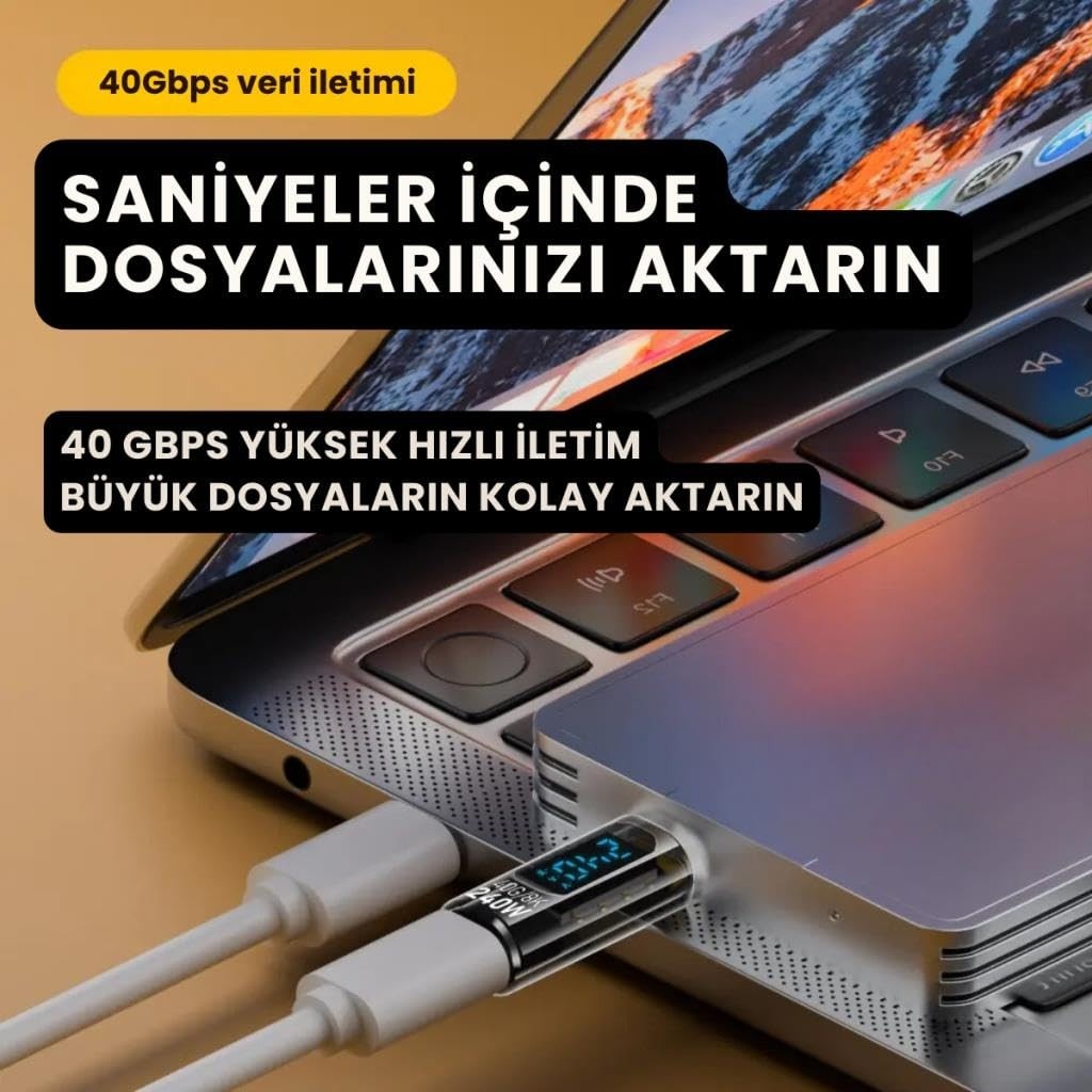 Aesco Polham 8k Hdmi, 40GPBS ve 240W Süper Hızlı Dişi Type C To Erkek Type C Şarj, Data ve Hdmi Çevirici Adaptör görsel 2