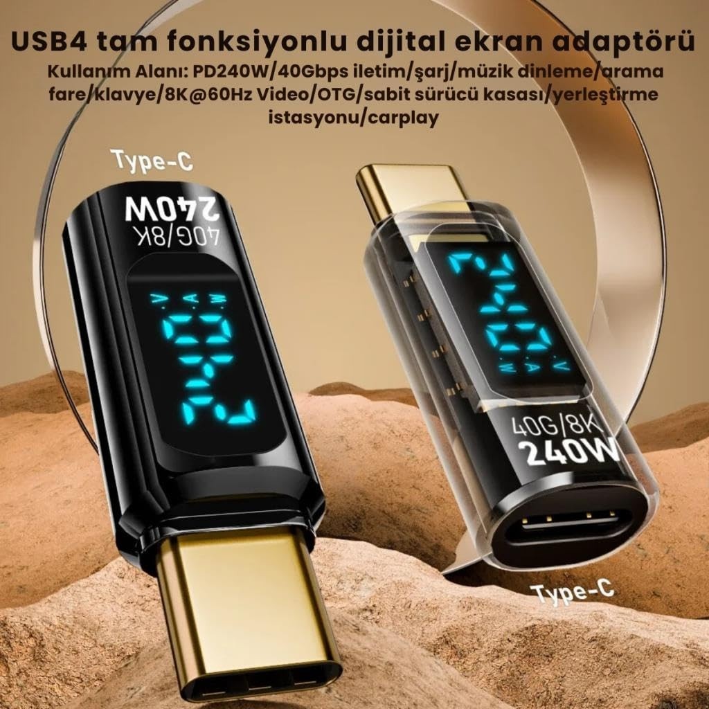 Aesco Polham 8k Hdmi, 40GPBS ve 240W Süper Hızlı Dişi Type C To Erkek Type C Şarj, Data ve Hdmi Çevirici Adaptör görsel 3