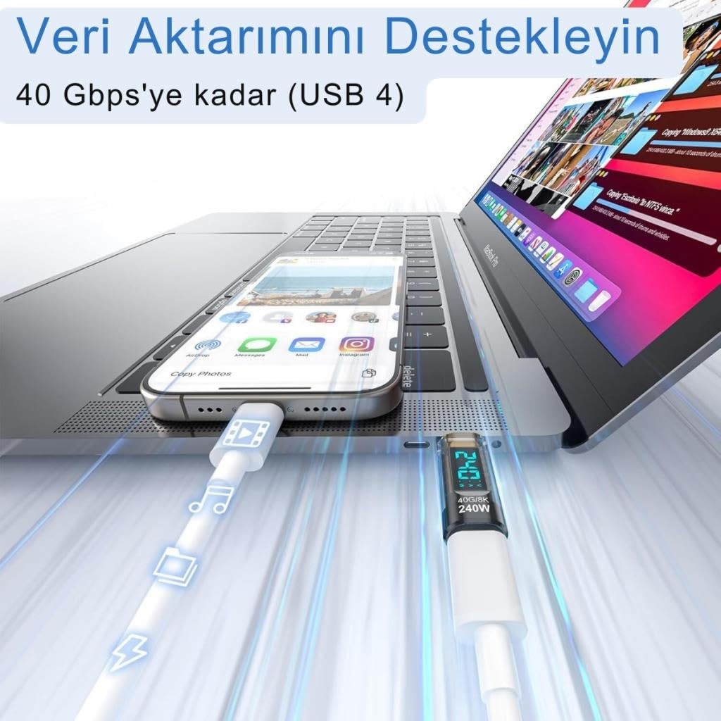 Aesco Polham 8k Hdmi, 40GPBS ve 240W Süper Hızlı Dişi Type C To Erkek Type C Şarj, Data ve Hdmi Çevirici Adaptör görsel 5