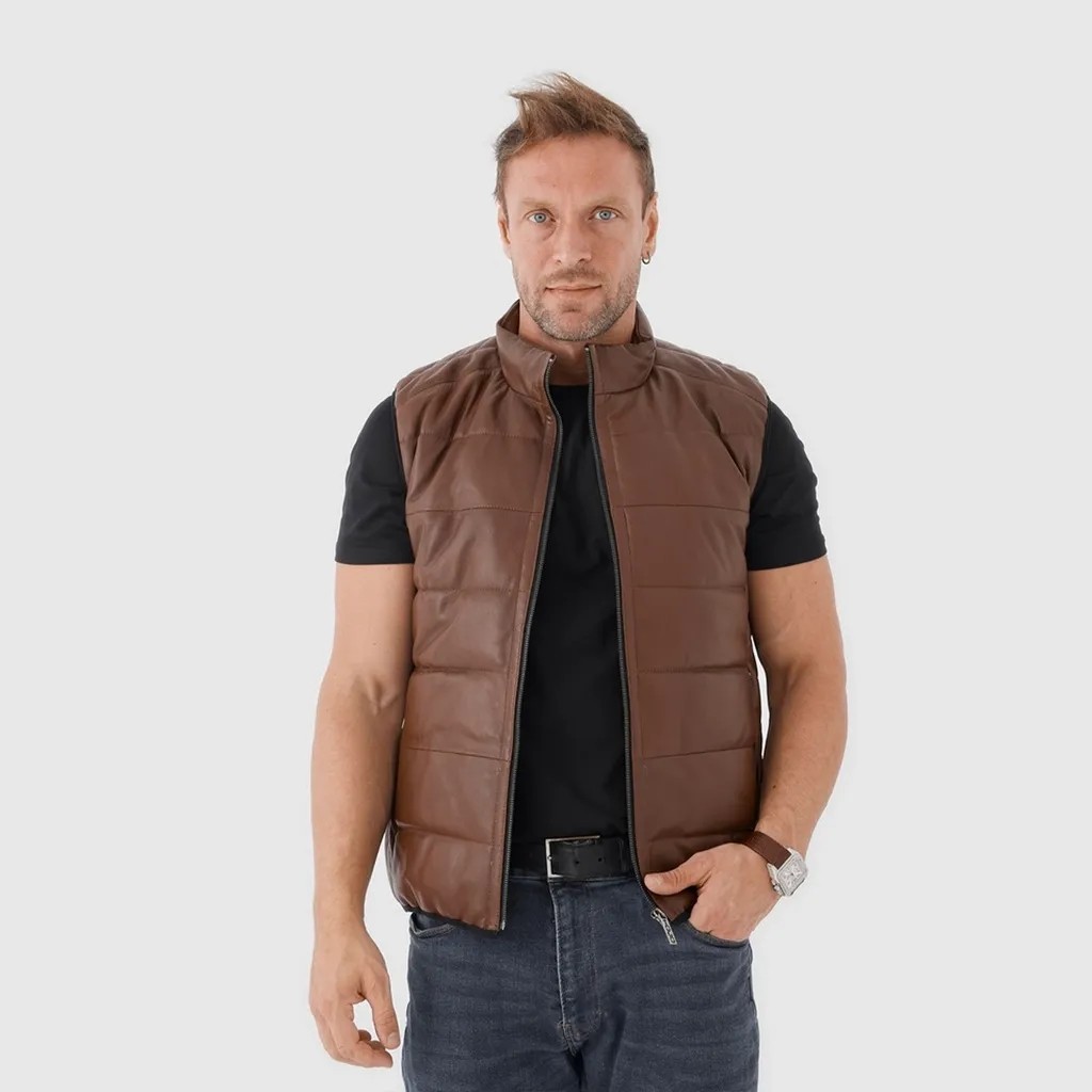 Togo Kahverengi Erkek Klasik Deri Yelek [TG810060] görsel 5
