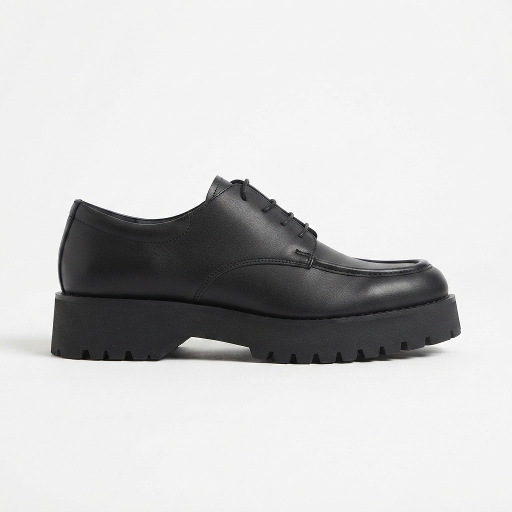 Zerenyus Zrk-Xkx6 Premium Kalın Taban Siyah Bağcıklı Günlük Unisex Oxford Ayakkabı görsel 2