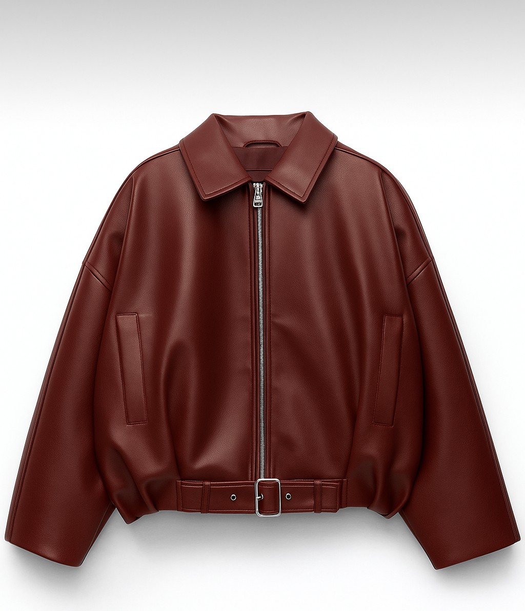 Moda Armanc Kadın Oversize Bomber Suni Deri Ceket | Yeni Sezon Kemerli Biker Ceket