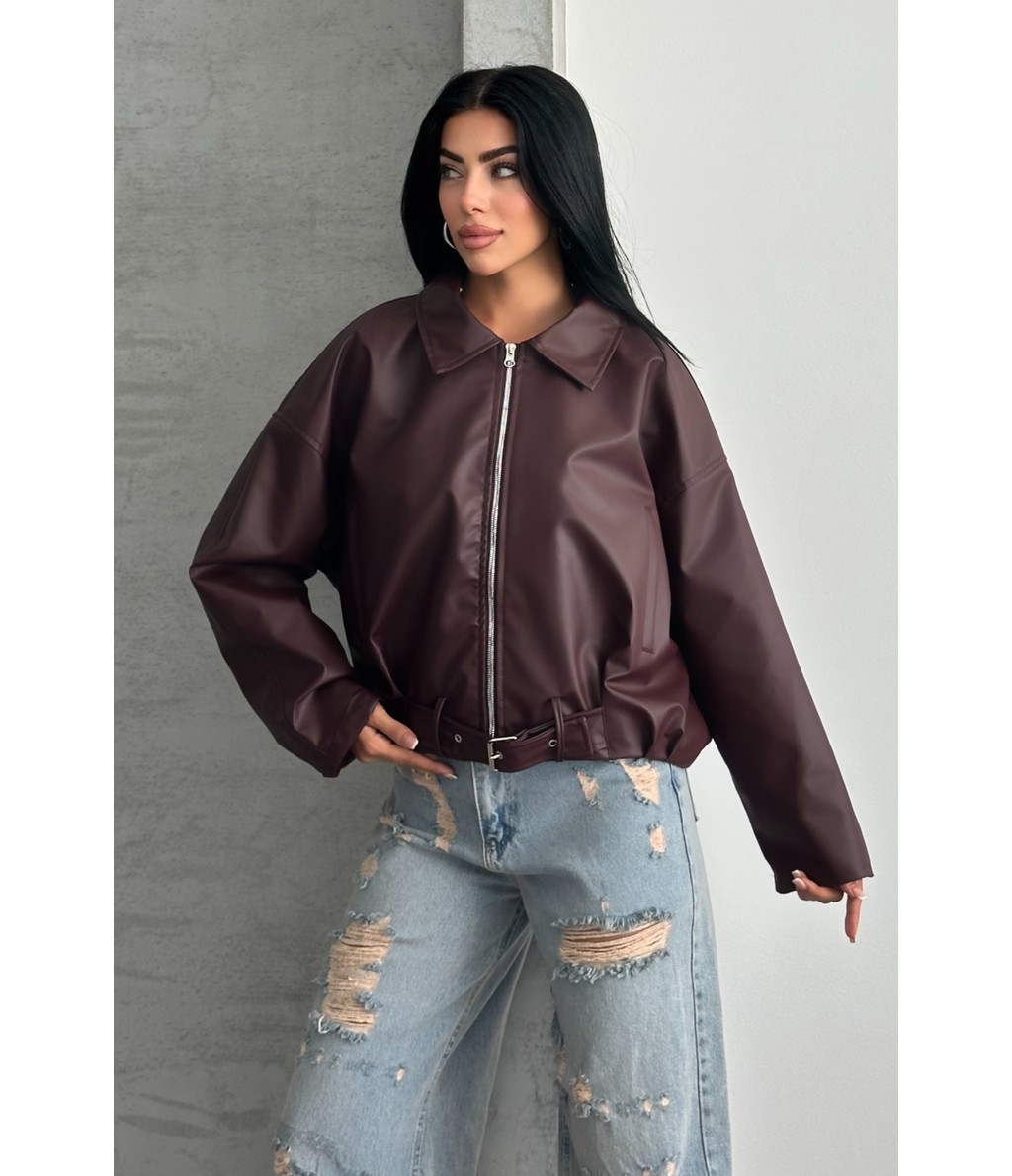 Moda Armanc Kadın Oversize Bomber Suni Deri Ceket | Yeni Sezon Kemerli Biker Ceket görsel 2