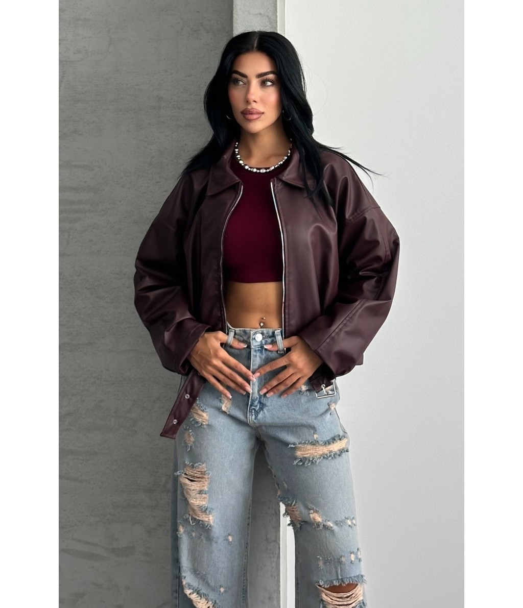 Moda Armanc Kadın Oversize Bomber Suni Deri Ceket | Yeni Sezon Kemerli Biker Ceket görsel 3